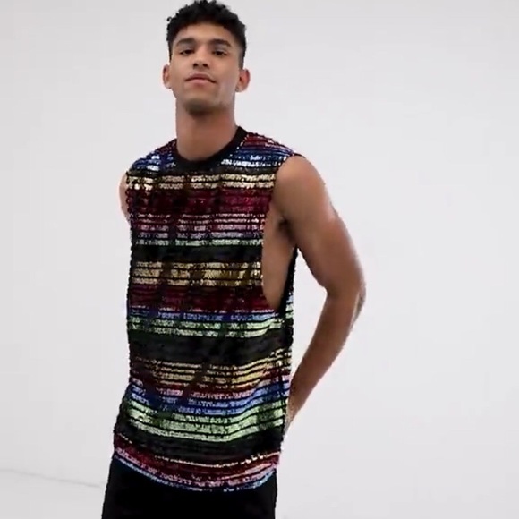 ASOS Sequin Rainbow Colorblock Stripe Tank Sz M - Picture 3 of 8